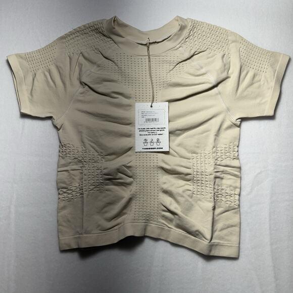 SEFI Women's Size S Crew neck long sleeve top Cream Tight Waffle Shirt MSRP $75 - Picture 3 of 9